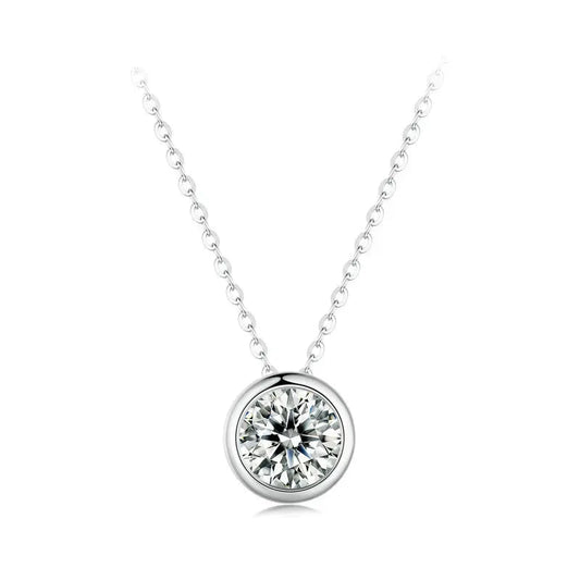 1CT Bezel Moissanite Pendant Necklace D color VVS1 Lab Diamond for Women 925 Sterling Silver Wedding Minimalist Jewelry Mirror Quenn