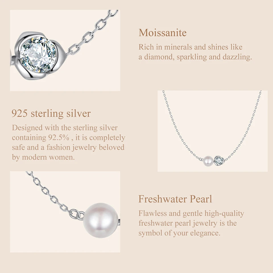 BAMOER White Gold Plated Moissanite Rose Necklace for Women, 925 Sterling Silver Small Flower Necklace Christmas Gift MSN040 Mirror Quenn