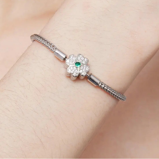 Bamoer 925 Sterling Silver Zircon Rose Buckle Bracelet Snake Chain for Women Bead Charm DIY Chic Jewelry Gift BSB096 Mirror Quenn