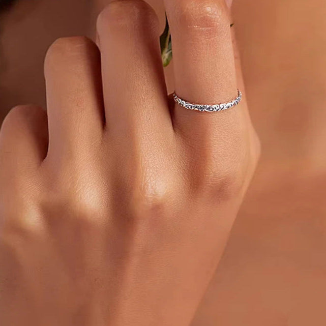 2mm 925 Sterling Silver Vintage Pattern Minimalist Band Ring, Silver Stacking Rings for Women SCR513 Mirror Quenn