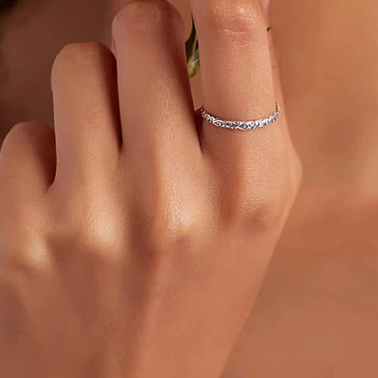 2mm 925 Sterling Silver Vintage Pattern Minimalist Band Ring, Silver Stacking Rings for Women SCR513 Mirror Quenn