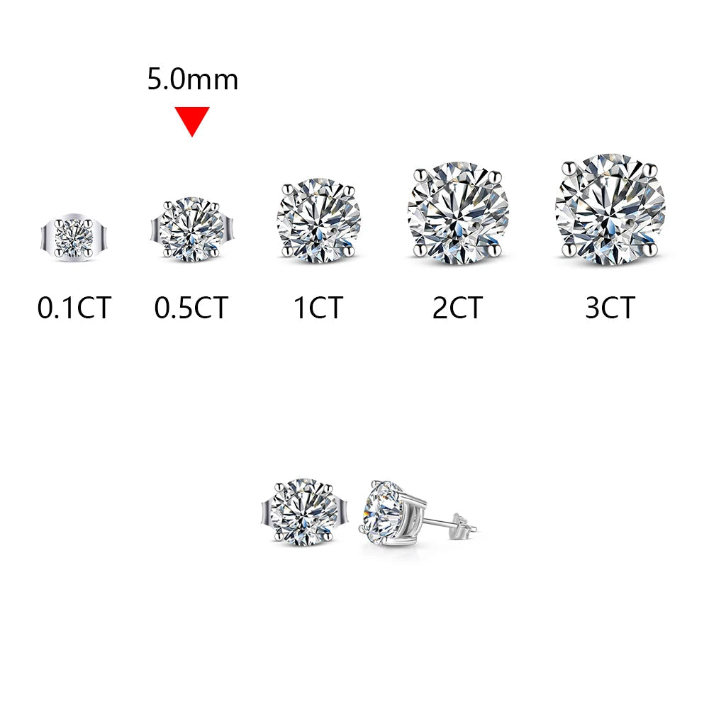 ATTAGEMS 2 Carat 8.0mm D Color Moissanite Stud Earrings For Women Top Quality 100% 925 Sterling Silver Sparkling Wedding Jewelry Mirror Quenn