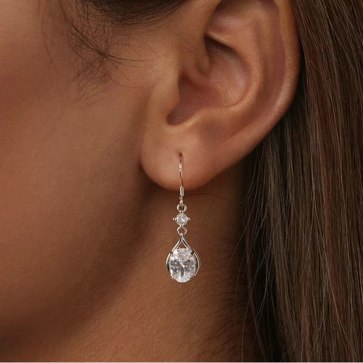 BAMOER 925 Sterling Silver Teardrop Earrings+Necklace for Women Cubic Zirconia Round Cut Dainty Jewelry Set Gifts for Women Mirror Quenn