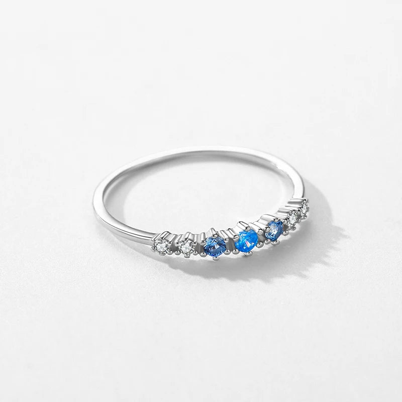 Modian 925 Sterling Silver Simple Stackable Fashion Thin Finger Ring Charm Blue Zirconia Rings For Women Wedding Fine Jewelry Mirror Quenn