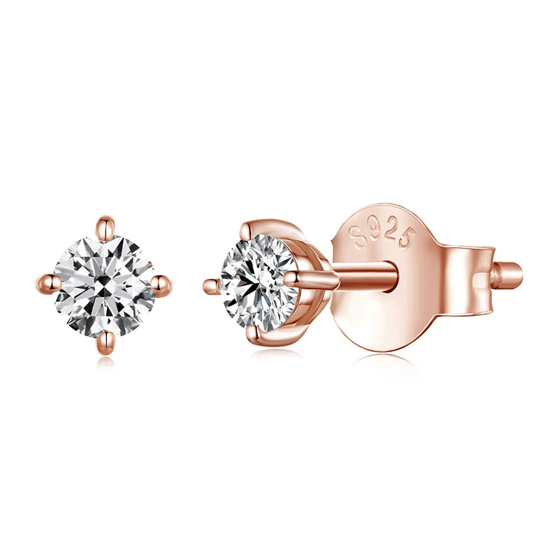 Bamoer 925 Sterling Silver Simple Moissanite Stud Earrings Round Cut VVS1 Lab Diamond for Men Women Classic Party Certified Gift Mirror Quenn