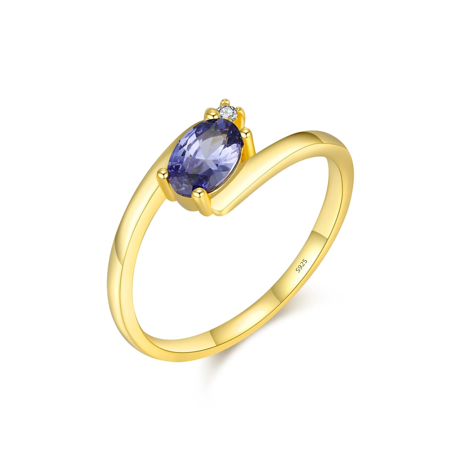 MODIAN 925 Sterling Silver Exquisite Tanzanite Color Oval CZ Rings Trendy Gold Color Stackable Jewelry For Women Gifts Mirror Quenn