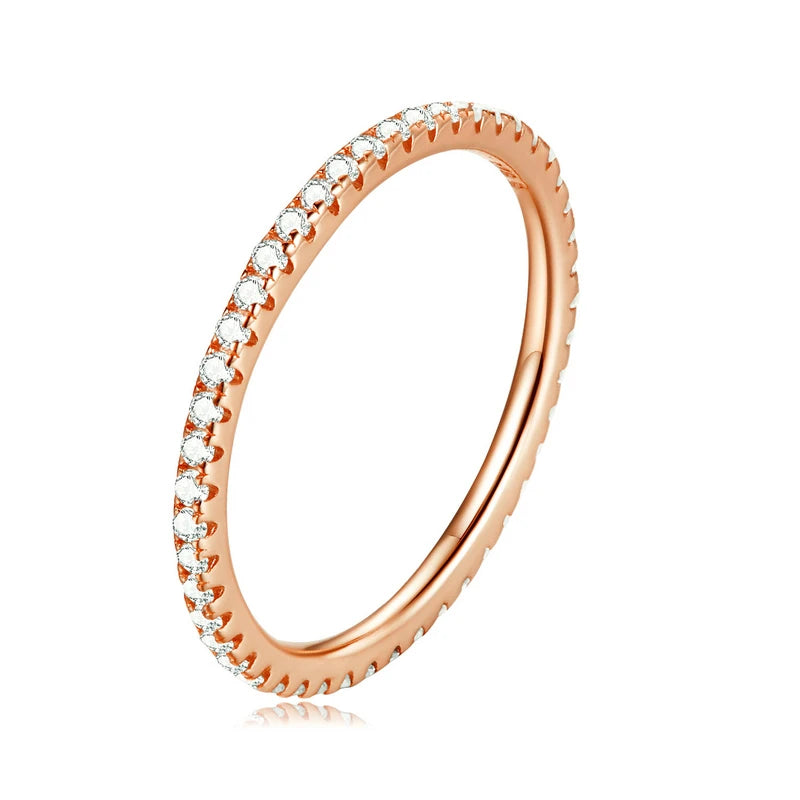 Bamoer 925 Sterling Silver Fashion CZ Stackable Ring Black Gold Plated Eternity Bands for Women 7 Colors Ring Statement Jewelry Mirror Quenn