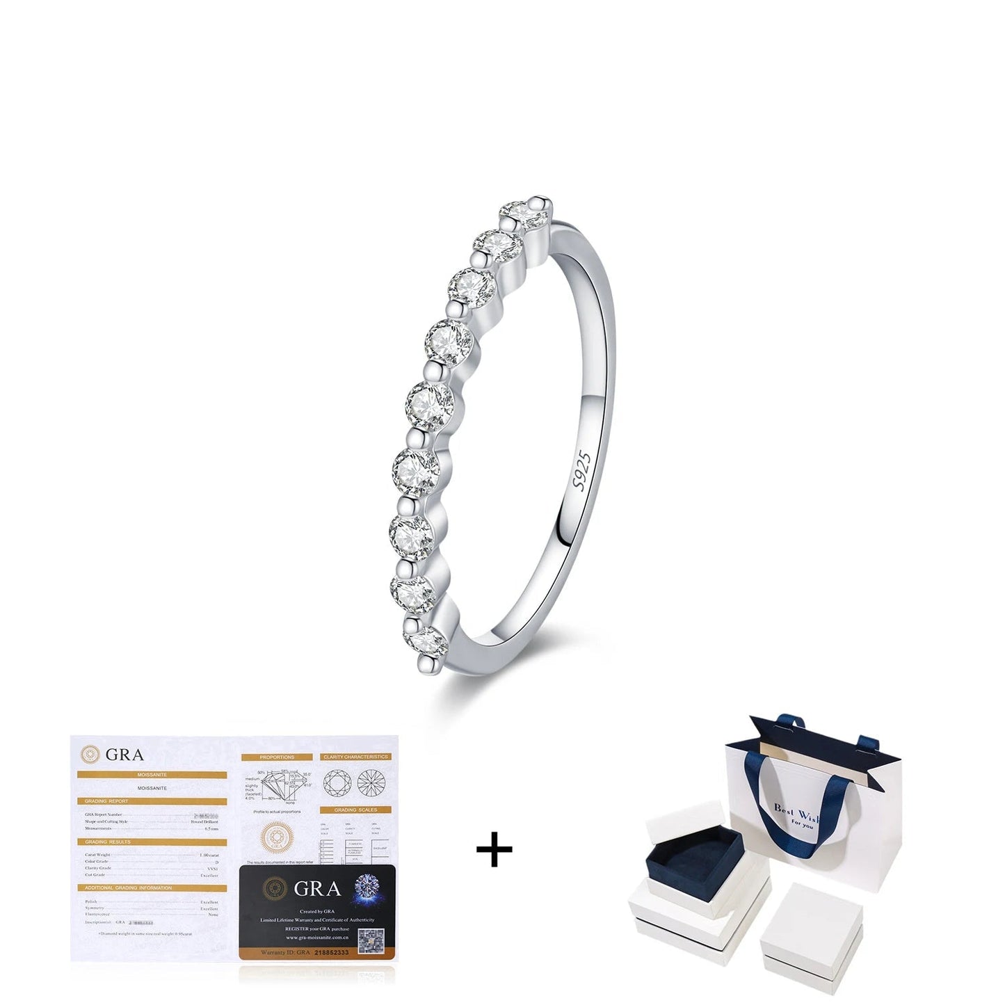 D Color Moissanite Round Silver Wedding Ring Mirror Quenn