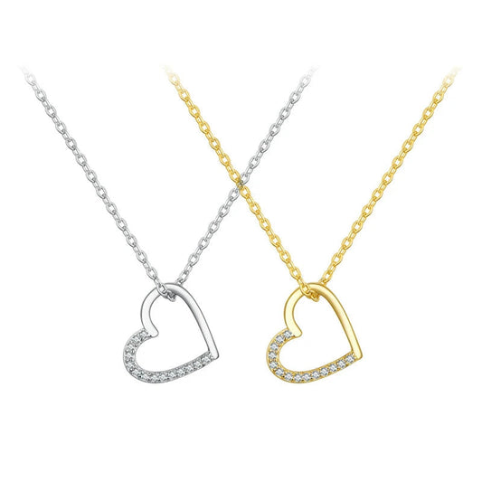 BAMOER Genuine 925 Sterling Silver The shape of love Chain Necklace for Women, Godl Plated Heart Necklace 3 Color 18.11'' Mirror Quenn