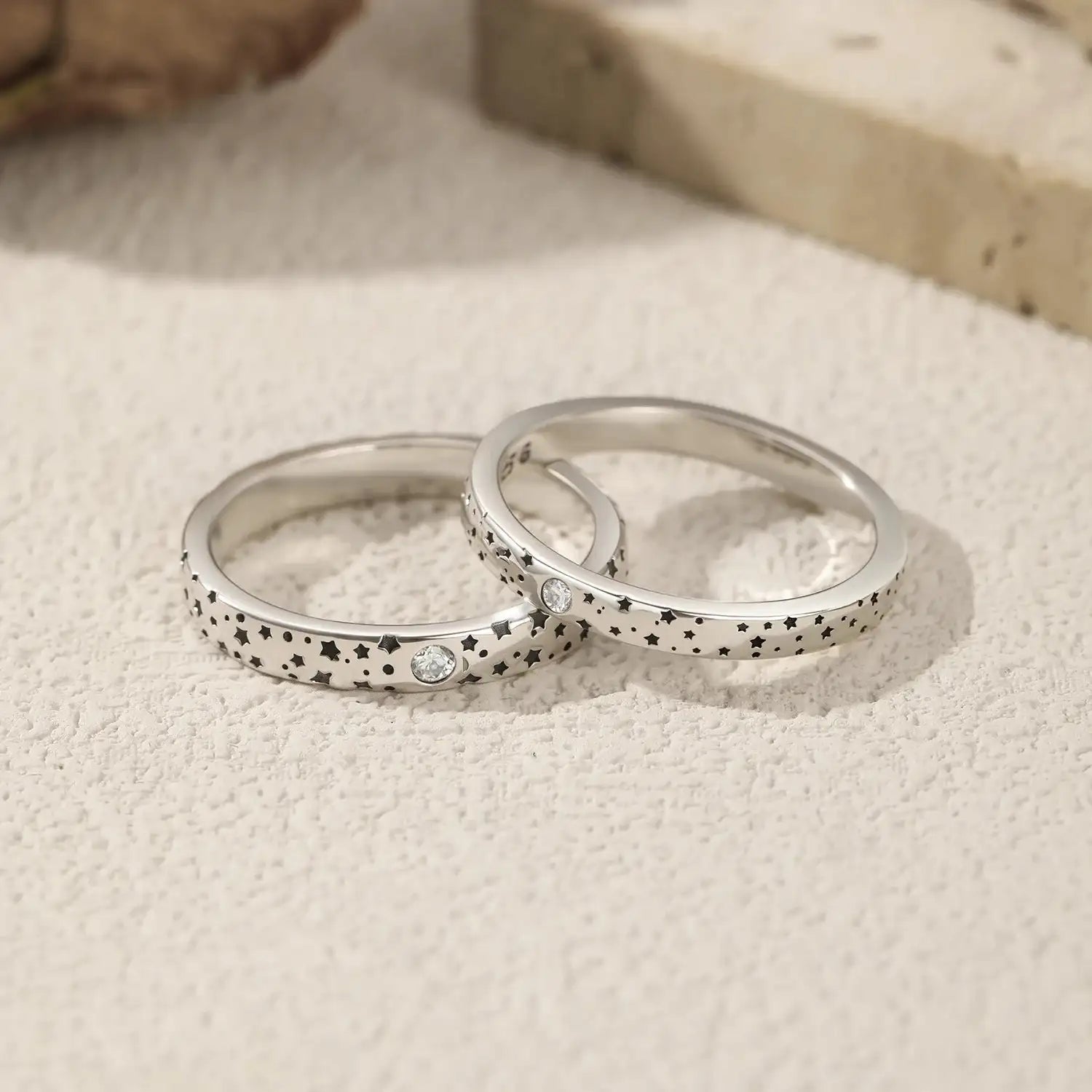 D Color Moissanite Couple Ring Sterling Silver Mirror Quenn