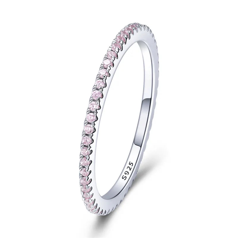 Bamoer 925 Sterling Silver Fashion CZ Stackable Ring Black Gold Plated Eternity Bands for Women 7 Colors Ring Statement Jewelry Mirror Quenn