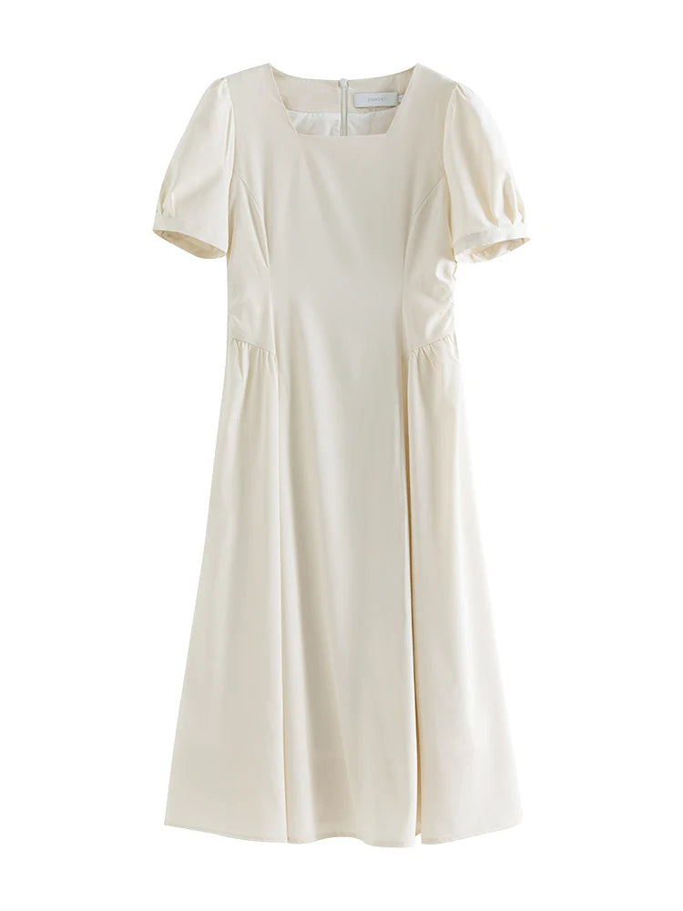 Elegant White A-Line Puff Sleeve Dress Mirror Quenn