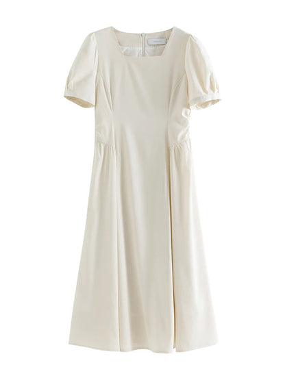 Elegant White A-Line Puff Sleeve Dress Mirror Quenn