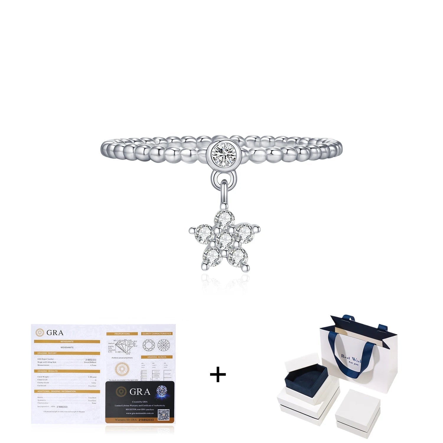 D Color Moissanite Daisy Swing Ring Mirror Quenn