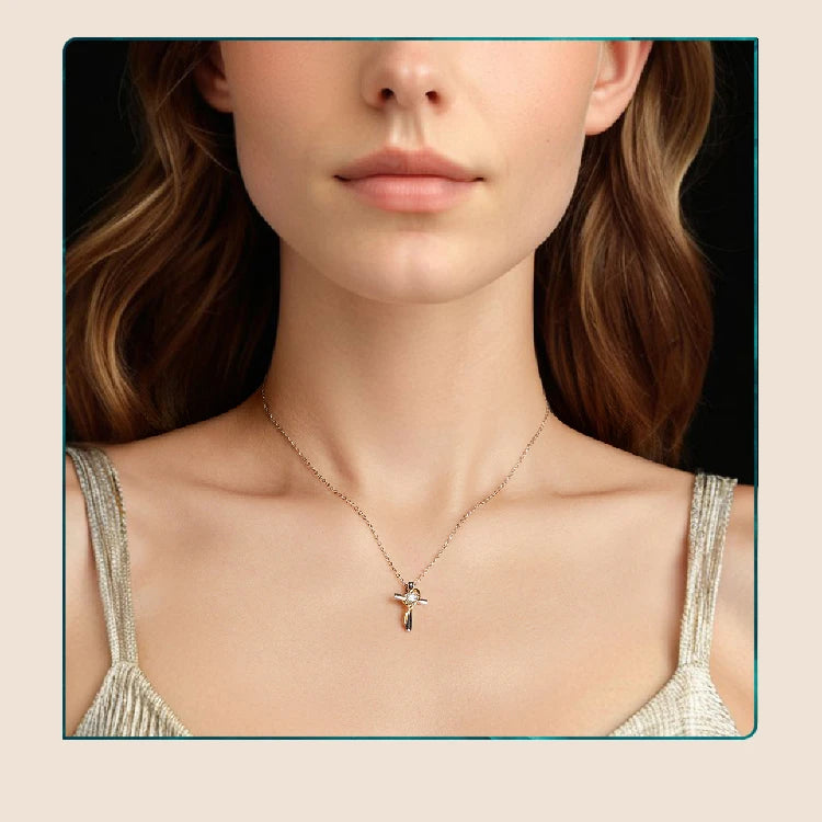 Two-Tone Gold Cross Necklace Moissanite Silver