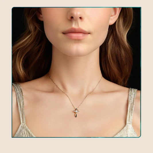 Two-Tone Gold Cross Necklace Moissanite Silver