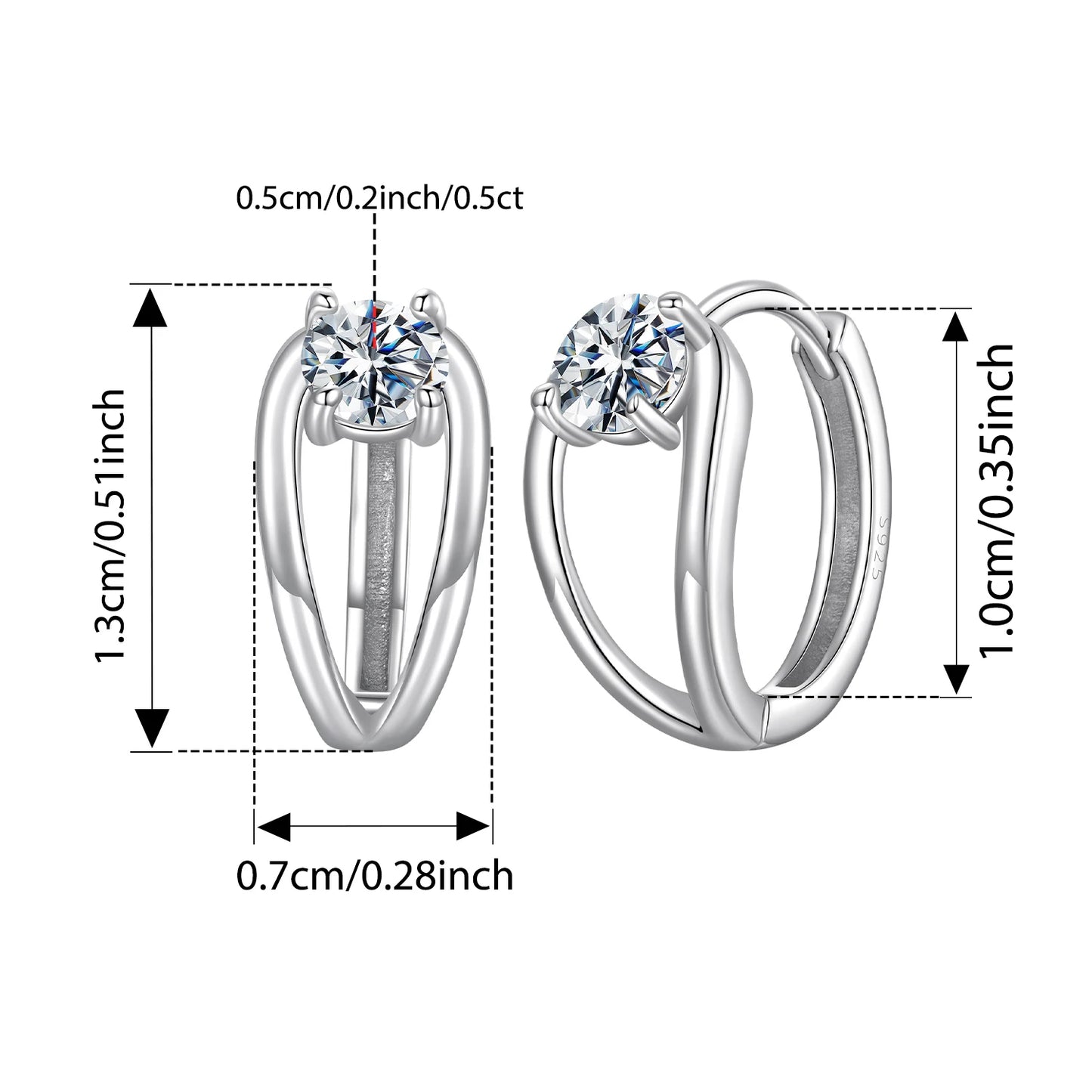 0.3CT Moissanite Hoop Earrings Silver Gold