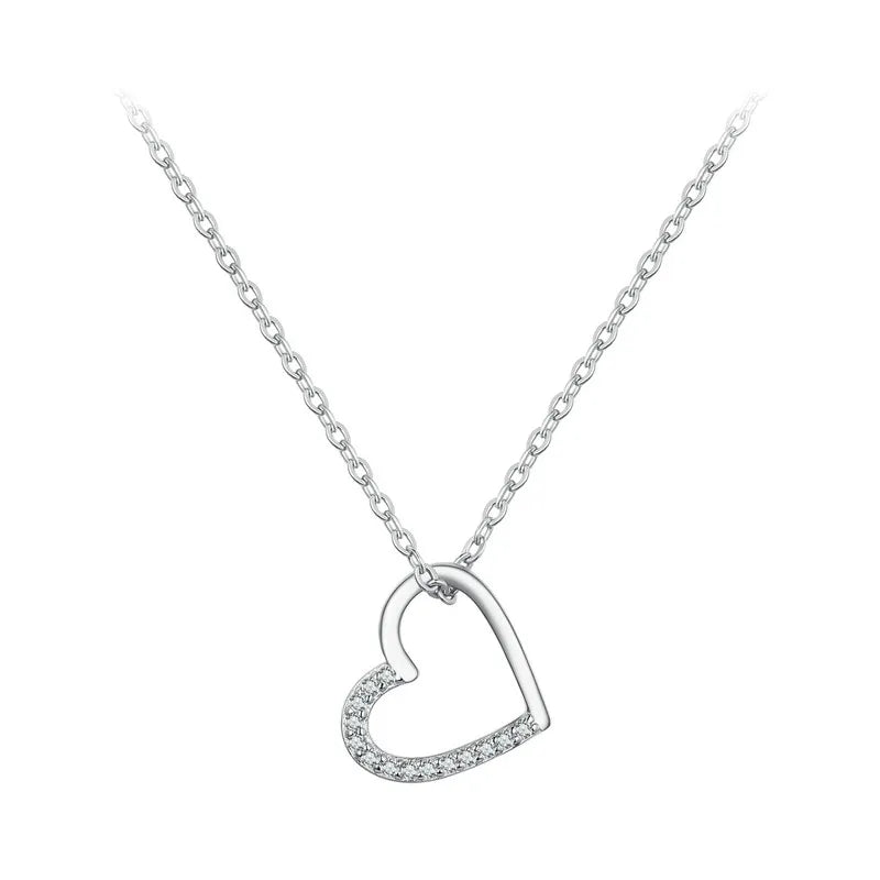 BAMOER Genuine 925 Sterling Silver The shape of love Chain Necklace for Women, Godl Plated Heart Necklace 3 Color 18.11'' Mirror Quenn