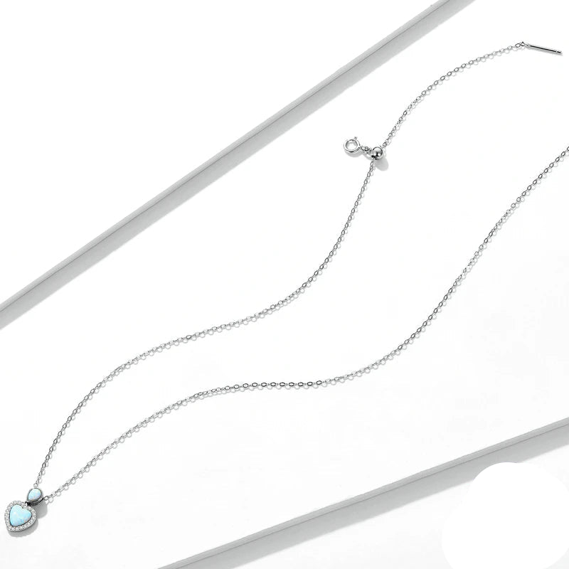 bamoer Fashion 925 Sterling Silver Clear Opal Heart-Shaped Bracelet & Necklace for Women Sterling Silver Jewelry Set Gift Mirror Quenn