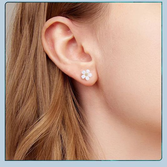 Sterling Silver Sakura Pink Shell Stud Earrings