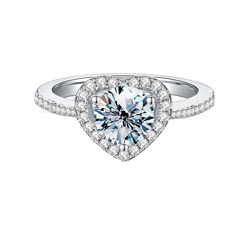 Brilliant Cut Moissanite Heart Sterling Silver Ring Mirror Quenn
