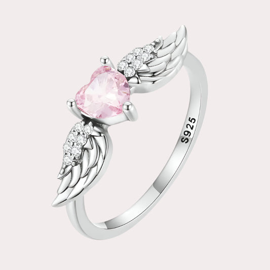 925 Sterling Silver Angel Wing Ring for Women Fine Jewelry Pink Heart Zircon Eternity Band Ring Wedding Gift SCR874 Mirror Quenn