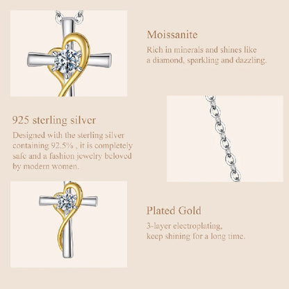 Two-Tone Gold Cross Necklace Moissanite Silver