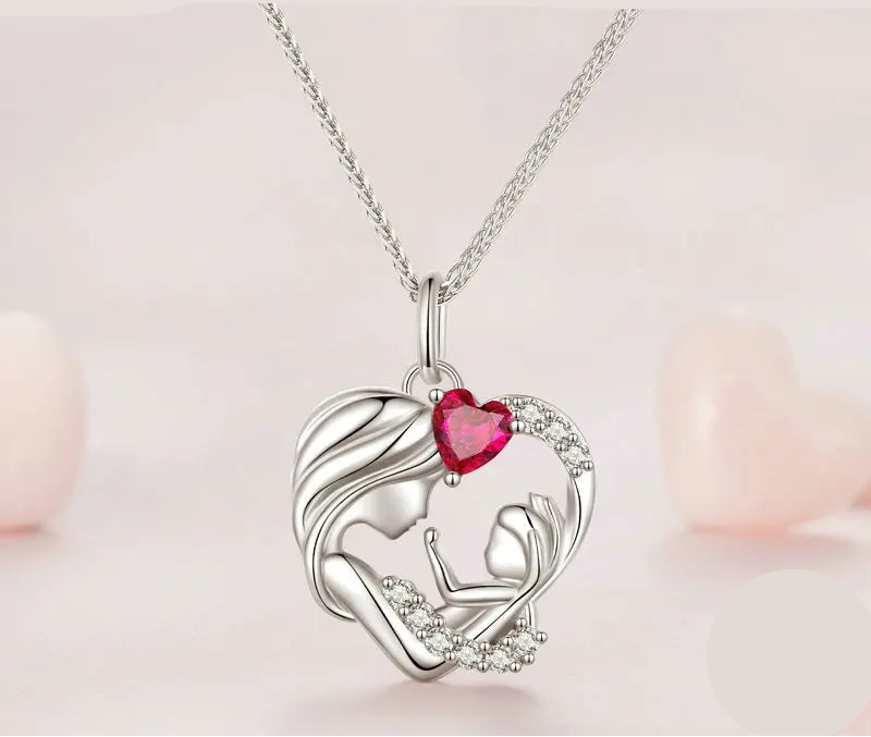 Bamoer 925 Sterling Silver Mother and Child Pendant Necklace for Women Mother's Day Birthday Fine Jewelry Gift BSN323 Mirror Quenn