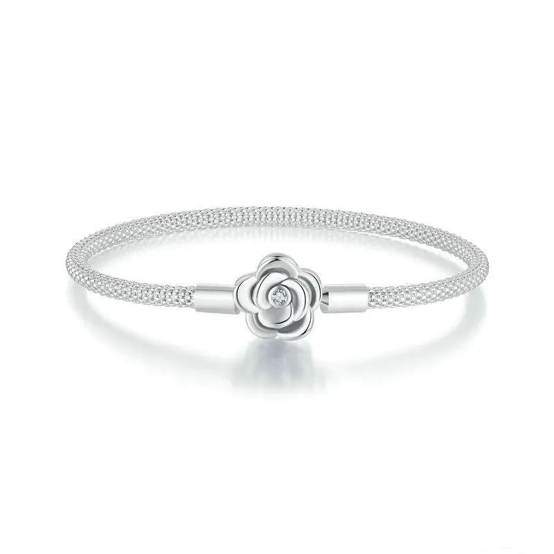 BAMOER 925 Sterling Silver Classic Basic Bracelet Rose Buckle Chain for Women Charm Bead DIY Fine Jewelry 17CM 19CM 21CM Mirror Quenn