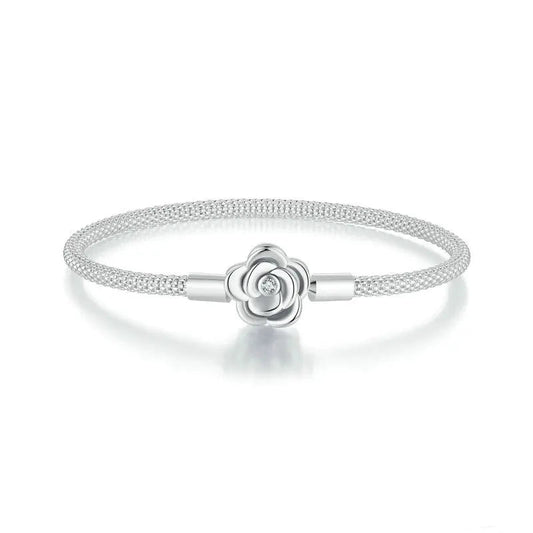 BAMOER 925 Sterling Silver Classic Basic Bracelet Rose Buckle Chain for Women Charm Bead DIY Fine Jewelry 17CM 19CM 21CM Mirror Quenn