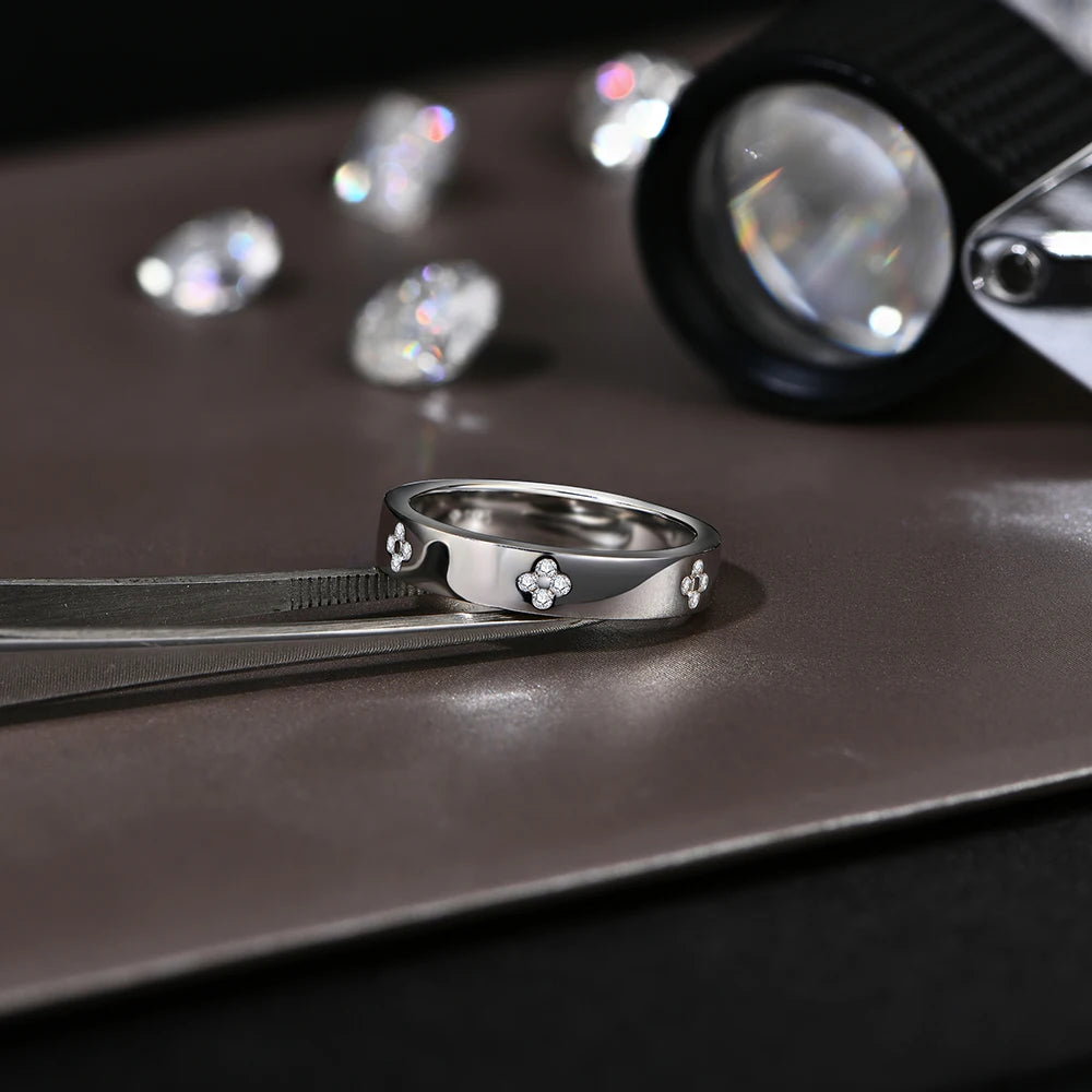 D Color Moissanite Flower Wedding Band Ring - Mirror Quenn - shop now worldwide shipping