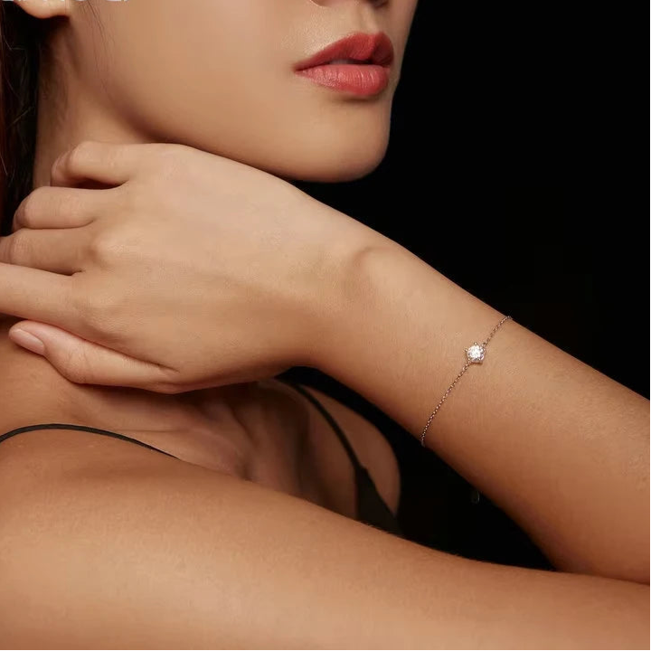 Bamoer 1CT Moissanite Bracelet Trendy 925 Sterling Silver Chain Charms For Women 2023 Classic Jewelry Mirror Quenn