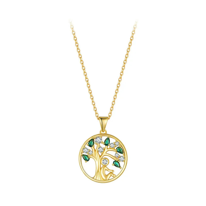 BAMOER 925 Sterling Silver Tree of Life Necklace for Women, 14K Gold Plated Lucky Tree Pendant Necklaces Jewelry for Girlfriend Mirror Quenn