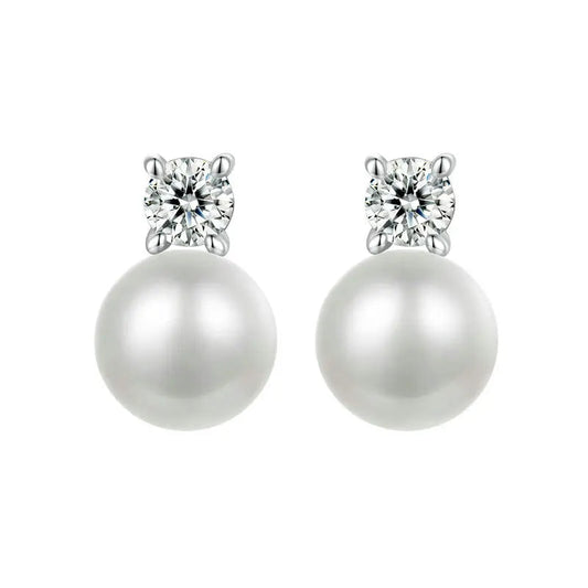BAMOER Moissanite 925 Sterling Silver Freshwater Pearl Stud Earrings VVS1 Lab Created Diamond Wedding Earrings for Women Gift Mirror Quenn