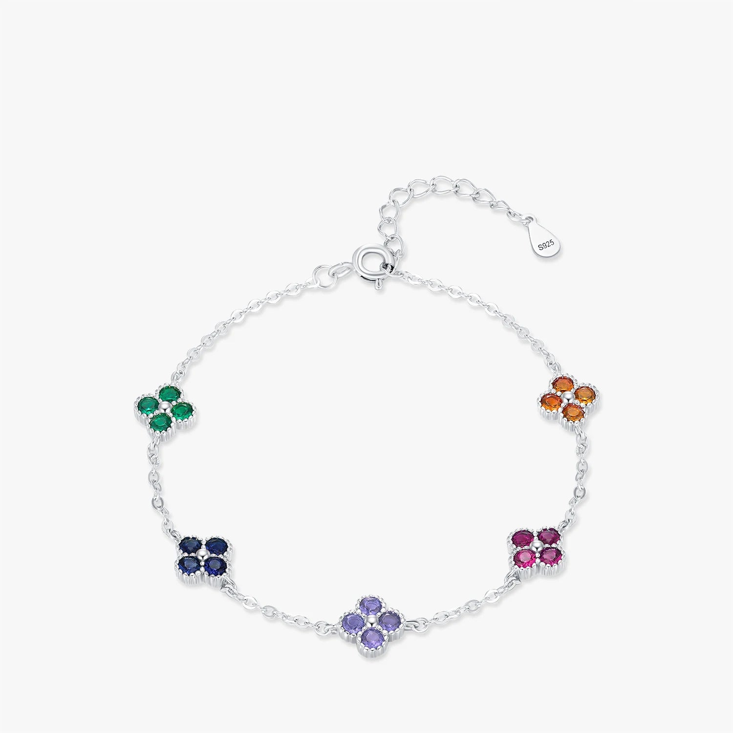 Lucky Clover Zircon Sterling Silver Bracelet