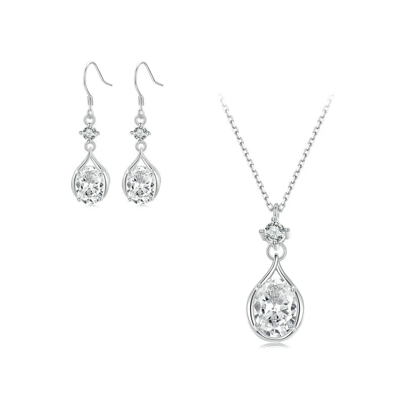 BAMOER 925 Sterling Silver Teardrop Earrings+Necklace for Women Cubic Zirconia Round Cut Dainty Jewelry Set Gifts for Women Mirror Quenn
