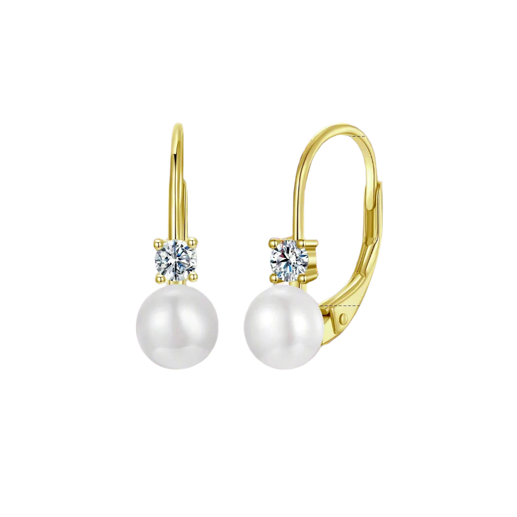 BAMOER Platinum Plated Moissanite Freshwater Pearl Earrings for Women, Round Cut Lab Diamond 925 Silver Hypoallergenic Earrings Mirror Quenn
