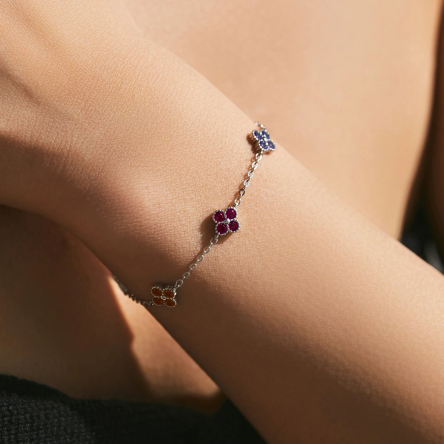 Lucky Clover Zircon Sterling Silver Bracelet