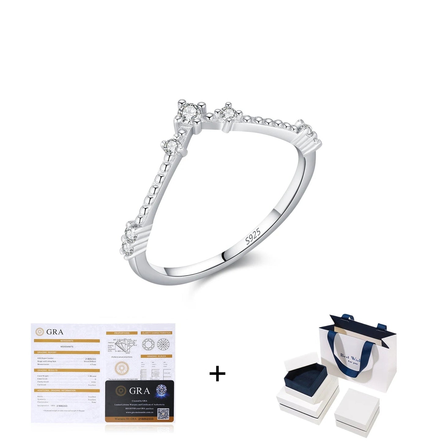 D Color Moissanite Sterling Silver Ring Mirror Quenn