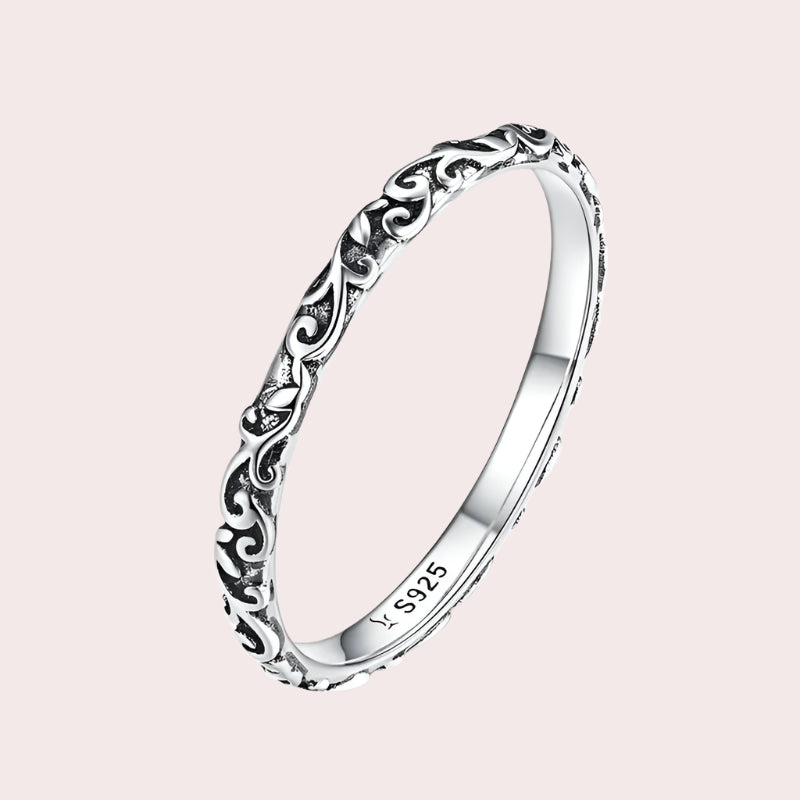 BAMOER 2mm 925 Sterling Silver Vintage Pattern Minimalist Band Ring, Silver Stacking Rings for Women SCR513 Mirror Quenn