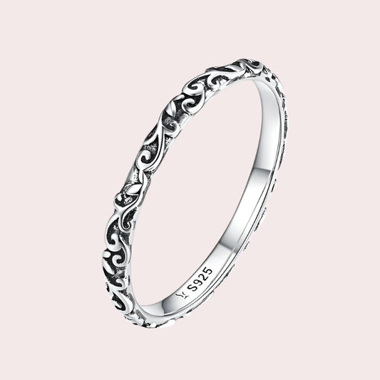 BAMOER 2mm 925 Sterling Silver Vintage Pattern Minimalist Band Ring, Silver Stacking Rings for Women SCR513 Mirror Quenn