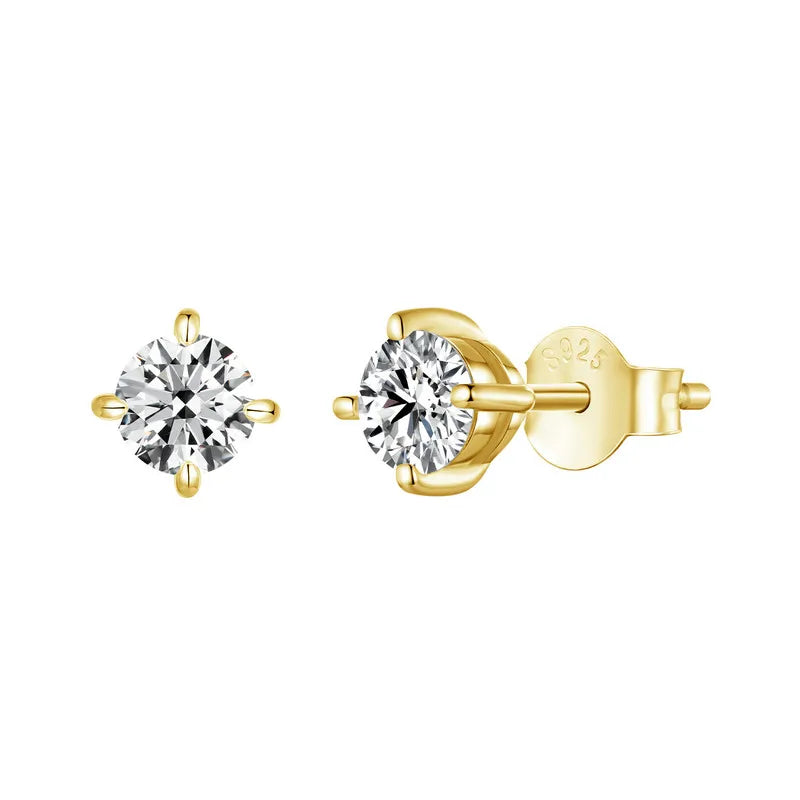 Bamoer 925 Sterling Silver Simple Moissanite Stud Earrings Round Cut VVS1 Lab Diamond for Men Women Classic Party Certified Gift Mirror Quenn