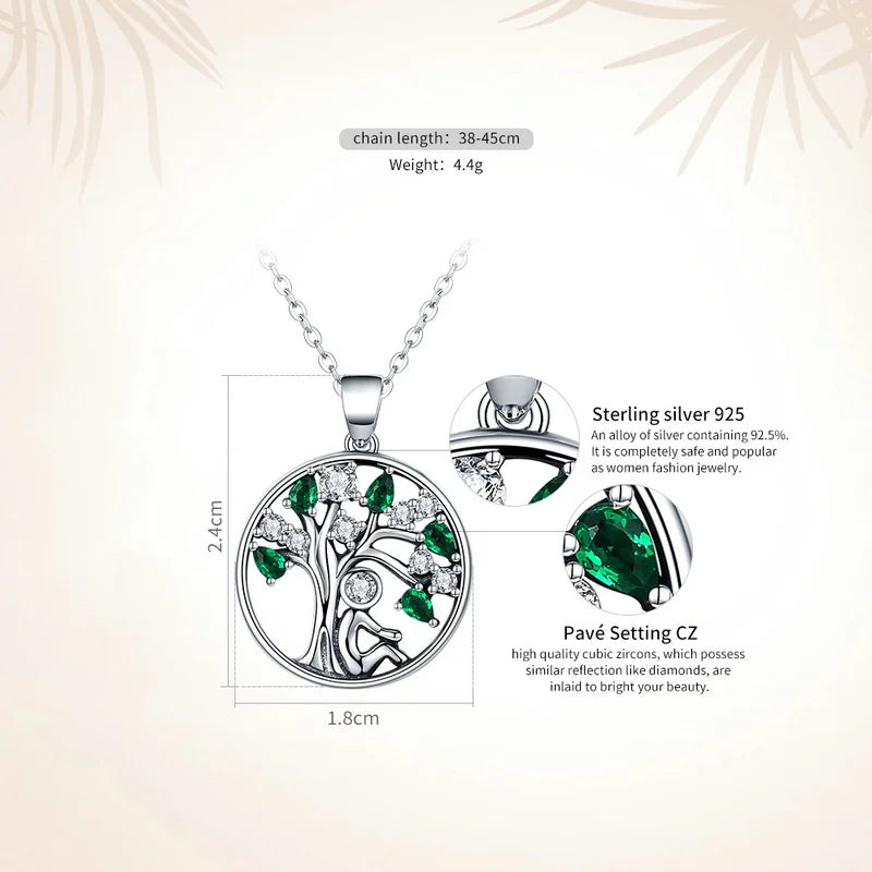 BAMOER 925 Sterling Silver Tree of Life Necklace for Women, 14K Gold Plated Lucky Tree Pendant Necklaces Jewelry for Girlfriend Mirror Quenn