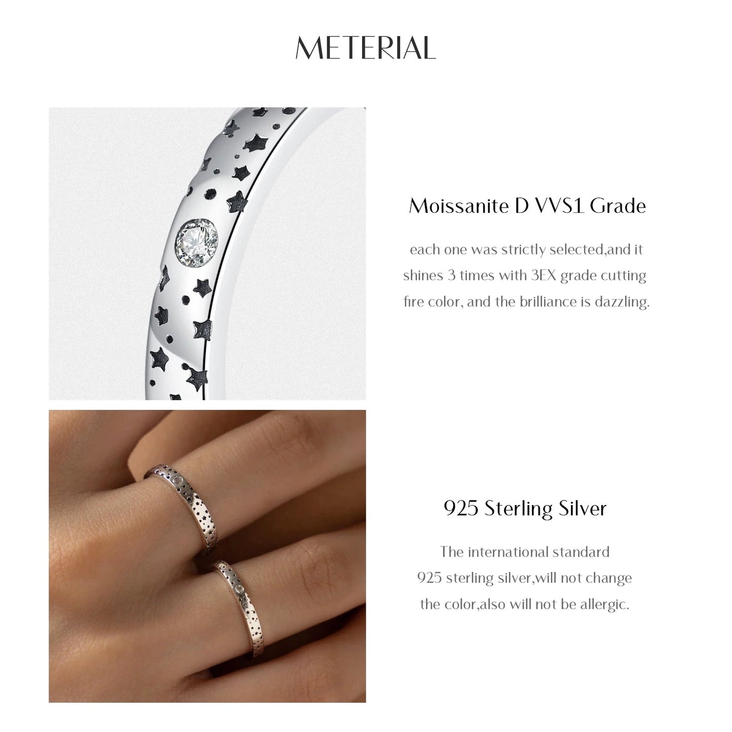 D Color Moissanite Couple Ring Sterling Silver Mirror Quenn