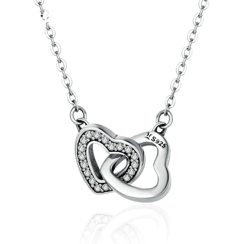 BAMOER 925 Sterling Silver Connected Heart Pendant Necklace for Girlfriend Valentine's Day Gift Fine Jewelry SCN181 Mirror Quenn
