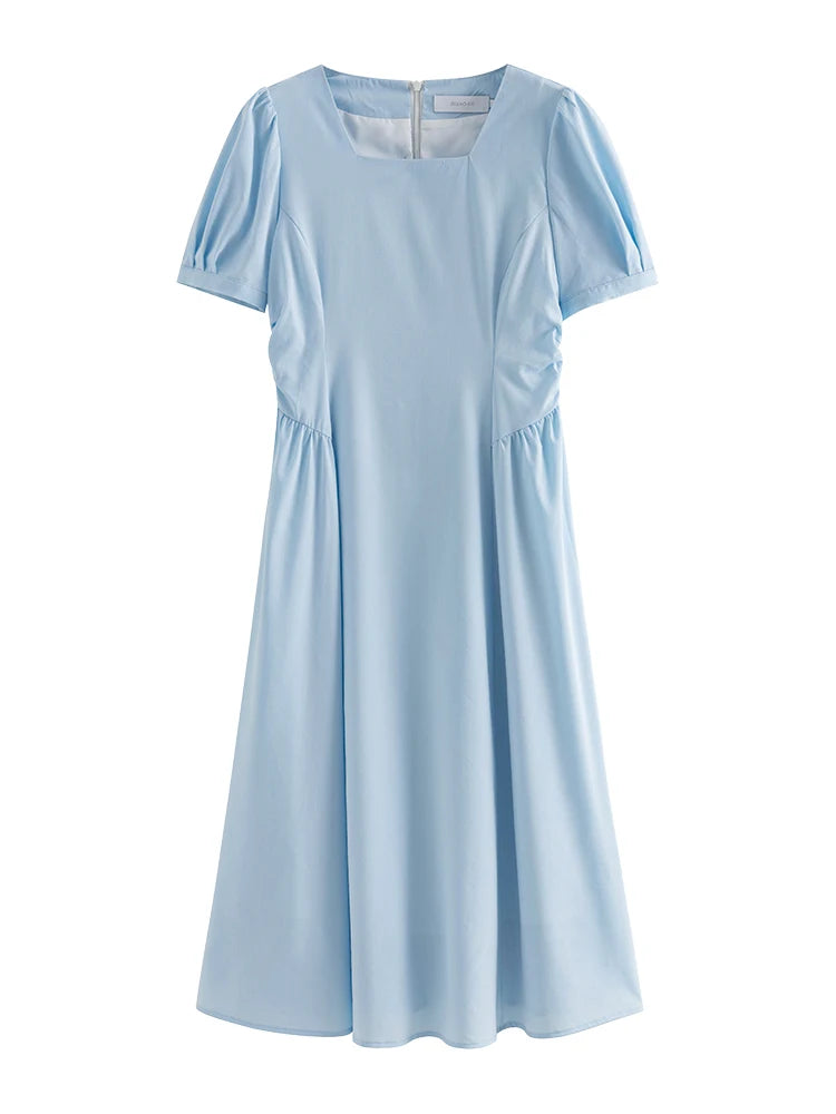 Elegant White A-Line Puff Sleeve Dress Mirror Quenn