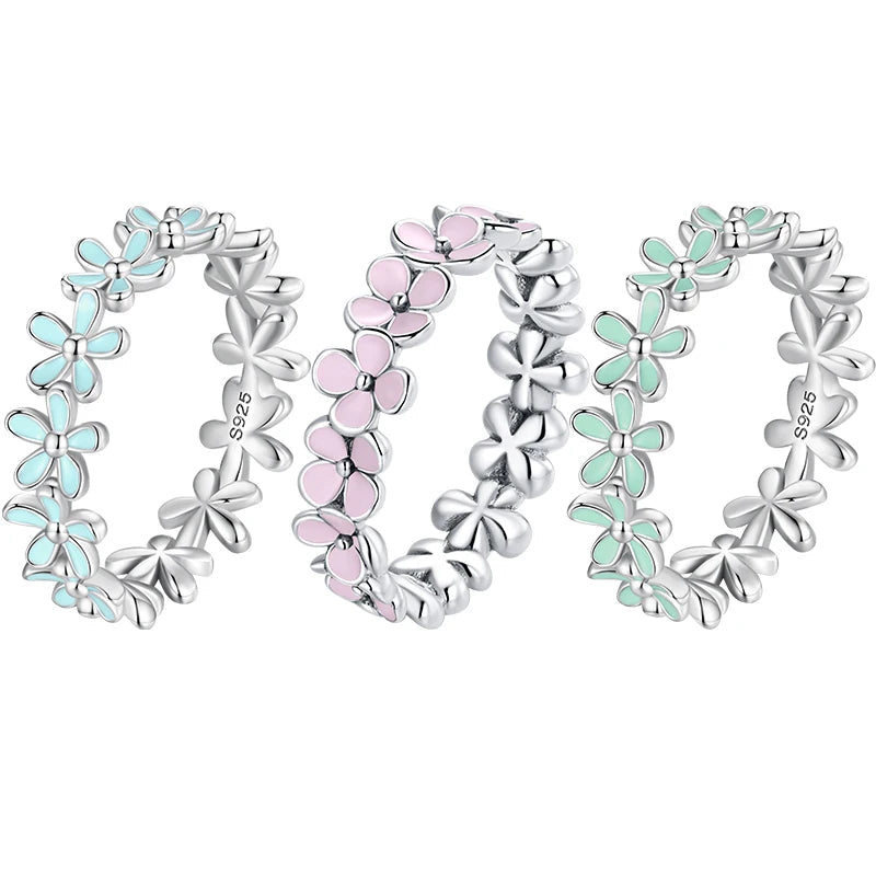 925 Sterling Silver Flower Rings Pink Wreath Finger Ring Stacking for Women Birthday Gift Sweet Romatic Fine Jewelry Mirror Quenn