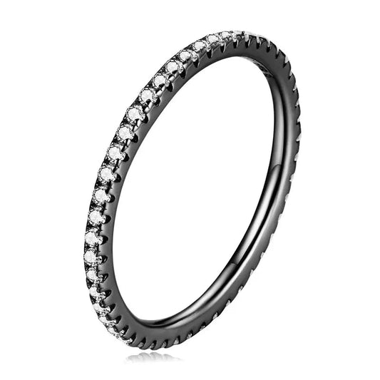 925 Sterling Silver Fashion CZ Stackable Ring Black Gold Plated Eternity Bands for Women 7 Colors Ring Statement Jewelry Mirror Quenn