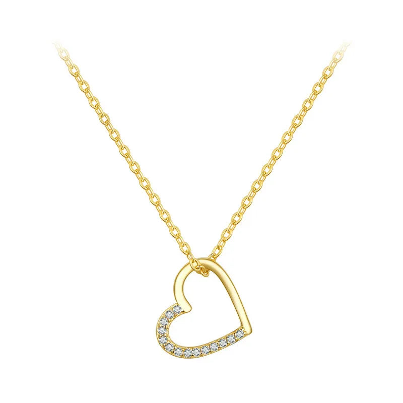 BAMOER Genuine 925 Sterling Silver The shape of love Chain Necklace for Women, Godl Plated Heart Necklace 3 Color 18.11'' Mirror Quenn