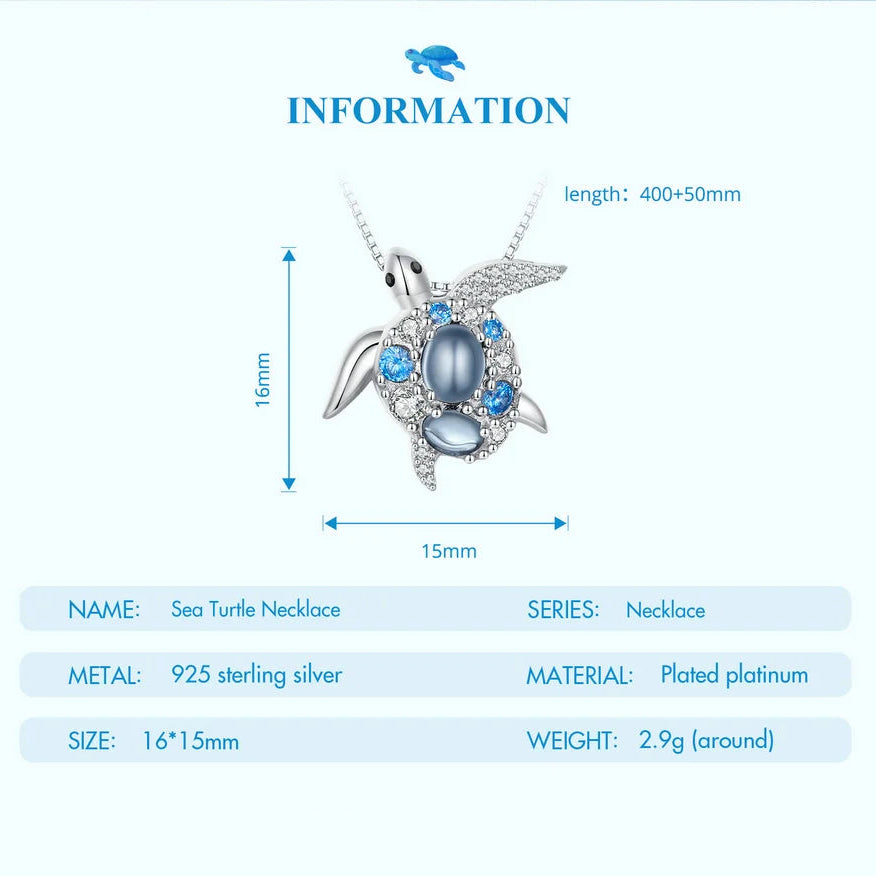Bamoer 925 Sterling Silver Blue Spinel Sea Turtle Pendant Necklace Pave Setting CZ for Women Valentine's Day Gift Mirror Quenn